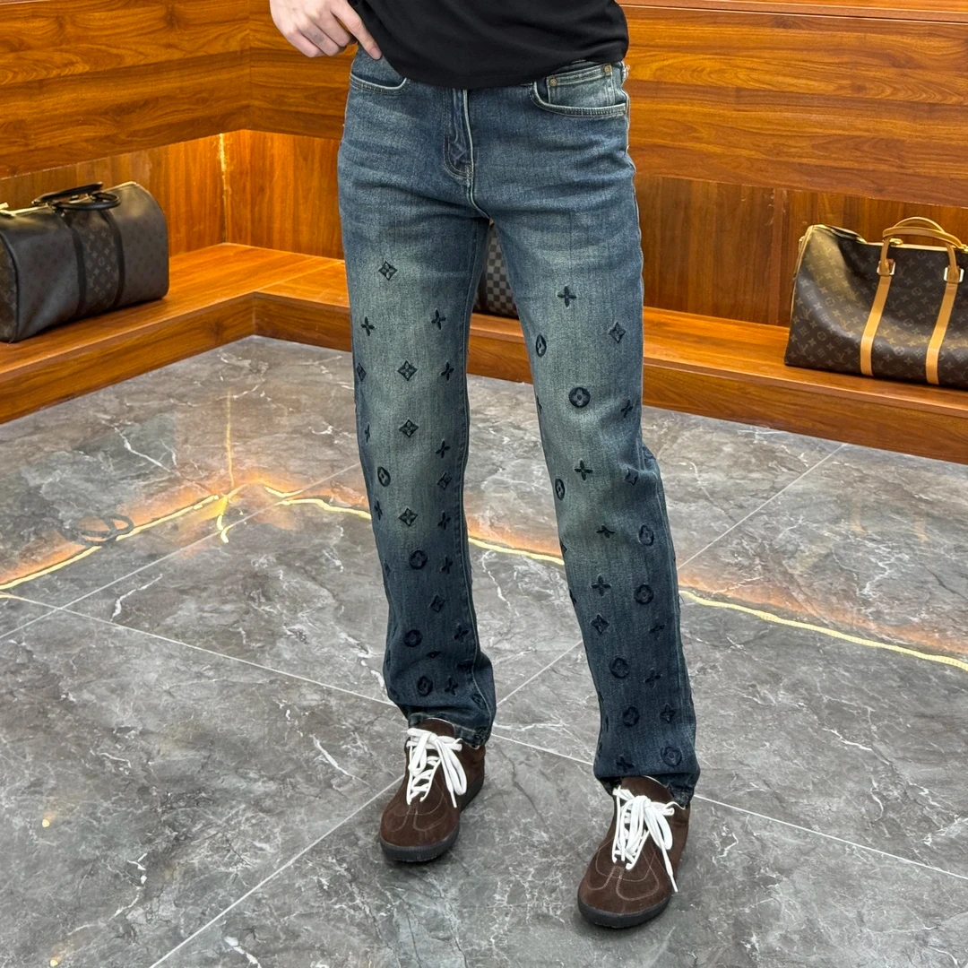 

Мужские джинсы Ele с вышивкой, зауженные, прямого кроя, модные, трендовые, брендовые, со средней посадкой, на молнии, можно стирать в машине