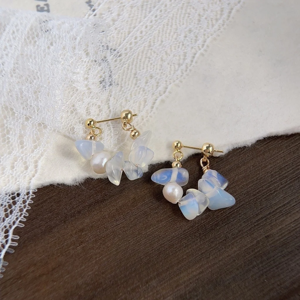 2025 Fresh handmade freshwater pearl natural stone new silver needle earrings women's personality earrings jewelry gifts