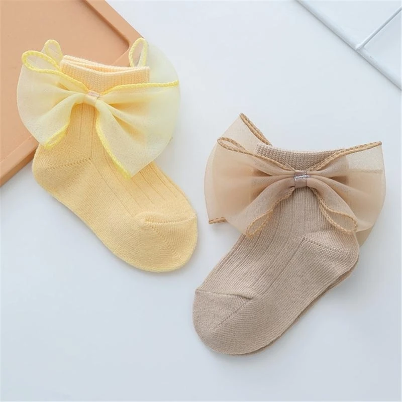 Warm Socks with Lace Bowknot for Baby Gender Neutral Short Socks Toddler Socks Spring Breathable Combed Cotton Socks 425F