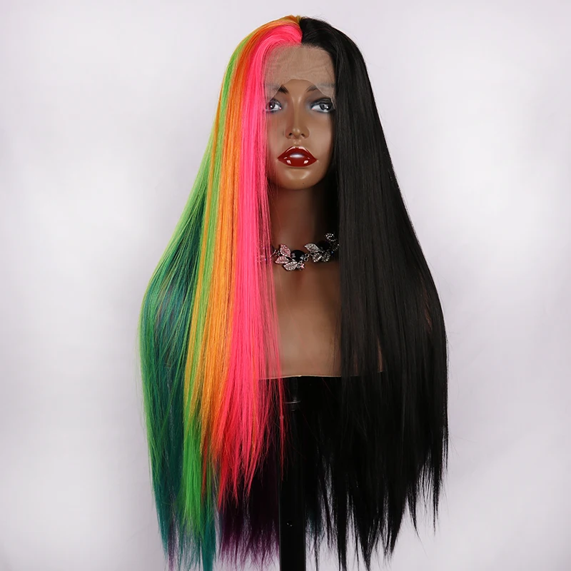 oley Fashion Straight Wig Synthetic Lace Front Wigs Back Colorful Female Lace Wig 13X3 For Black Women Cosplay Hair Daily Use