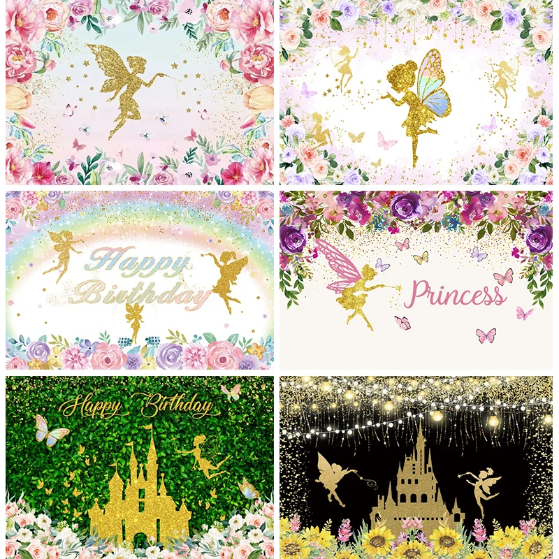 

Butterfly and Fairy Birthday Decoration Background 1 Year Oh Baby Party Fantasy Forest Flowers Garden Photo Backdrop Photography