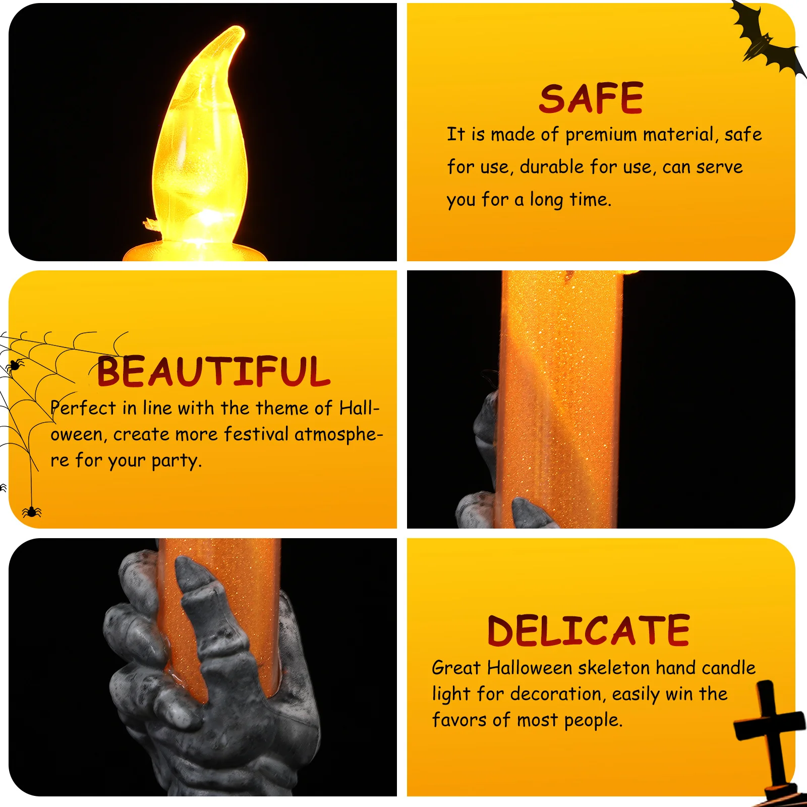 

2pcs Hand Light Halloween Led Operated Flameless Candles For Home Party Decoration Halloween Skull Lamp