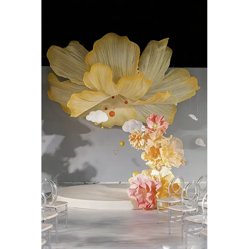 QZ034 Giant Peony Flower Wall Wedding Decoration High Quality Organza Backdrop Stage Centerpiece Installation for Event Party