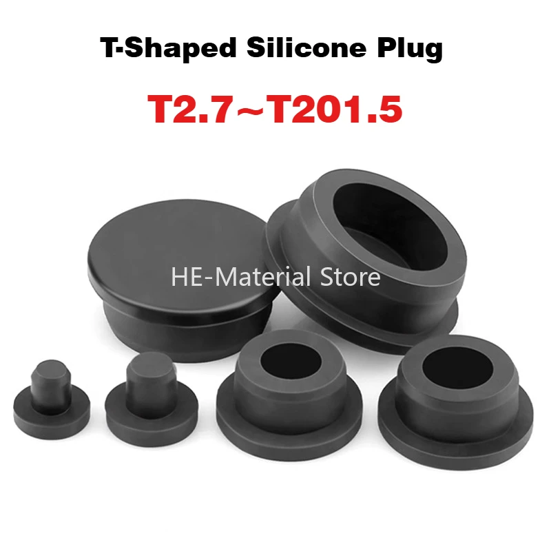 1-50pcs ‌Black T-Shaped Silicone Plug Waterproof Seal Stopper Rubber Hole Plug Plastic Round Soft Plug Pipe Stopper Cap 3-201