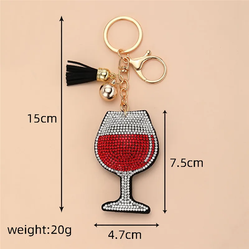 Unique Punk Full Rhinestone Leather Red Wine Boots Keychain Big Dolphin Tassel Pendant Bag Accessories Car Key Holder