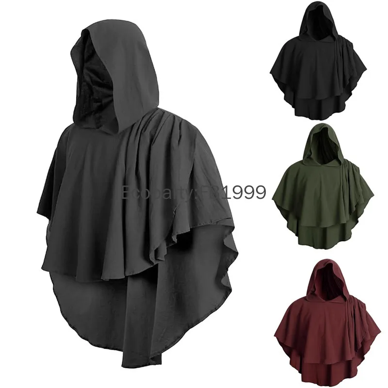 New Medieval Vintage Hooded Cloak for Men Women Renaissance Wicca Worship Pagan Monk Shawl Cape Adult Halloween Costumes