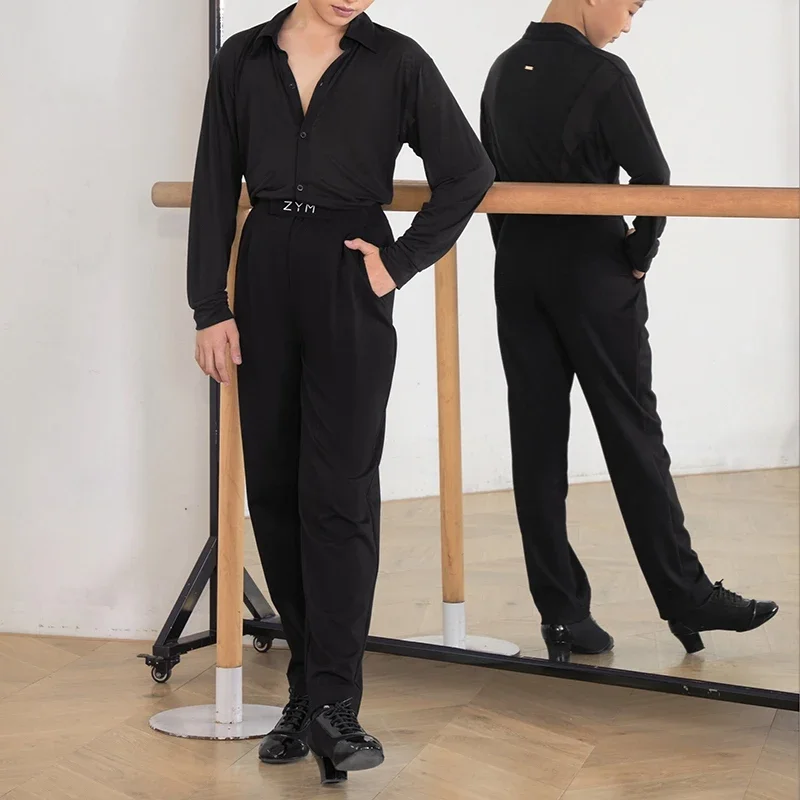 男性ラテンダンスパンツボーイズ男性ラテンダンスウェアチャチャルンバ社交ダンス競技服練習ズボンNV21755