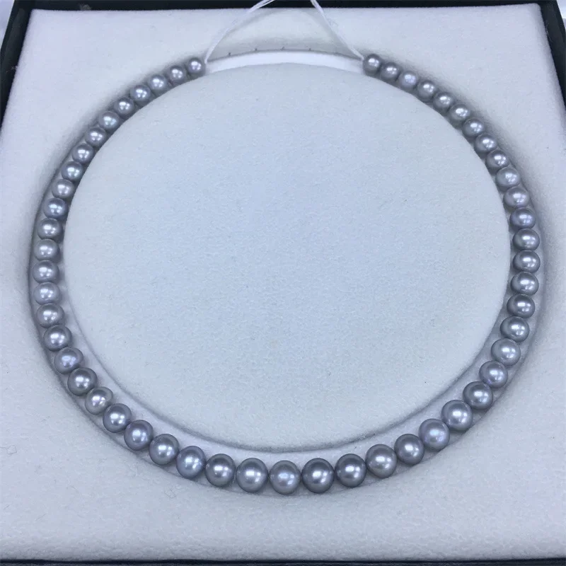 

New Arrival 8-9mm Round Silver Gray Sea Pearl Necklace Pendants for Women Less Flaw High Quality Free Silver Clasp