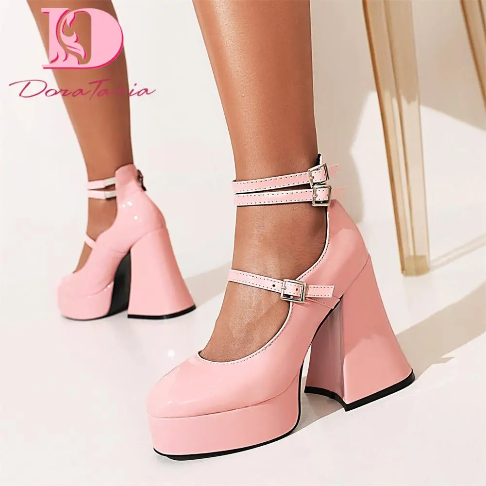 DoraTasia New Ladies Platform Ankle Strap Pumps Stylish Office Thick High Heels Pumps Women 2022 Party Sexy Fashion Shoes Woman