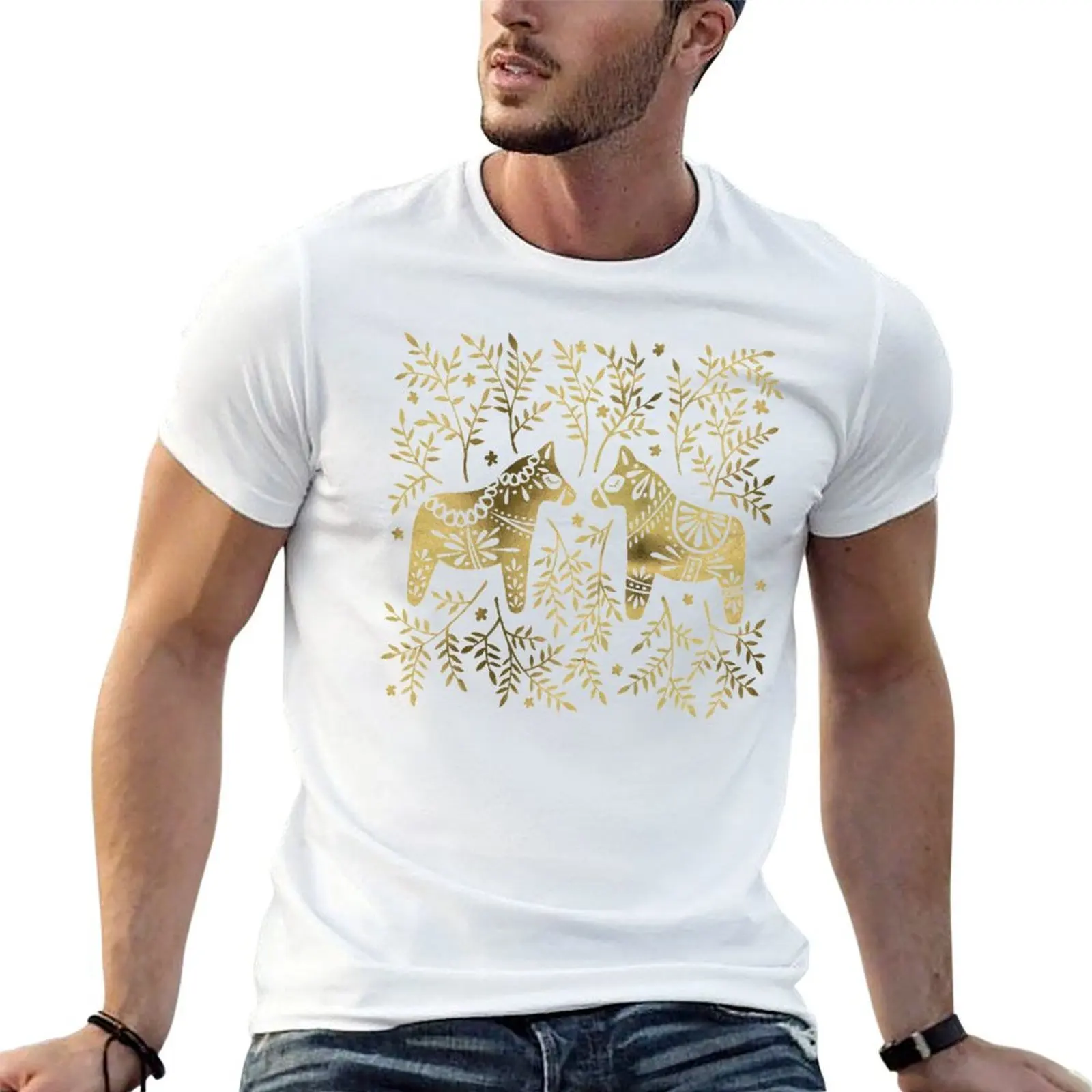 

Swedish Dala Horses – Gold Palette T-Shirt t shirt personalised cotton tshirt 100% T-Shirt