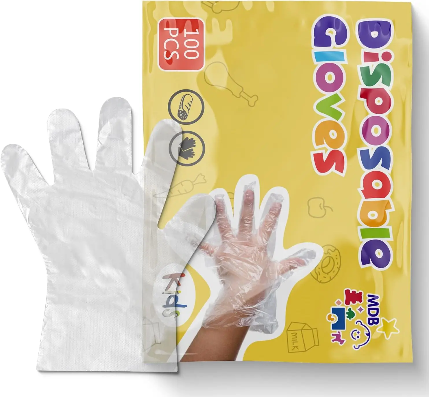 100 Pack Kids Disposable Gloves, Powder Free & Latex Free for Food Prep, Crafting, Painting, Playing