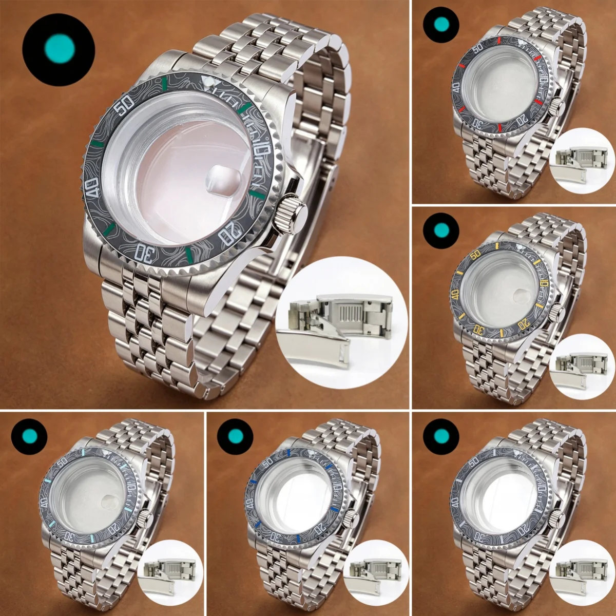 

Dive Case Sapphire 40mm Fit NH35 NH36 NH34 Watch Case Carbon Fibre Design Bezel Jubilee Strap Slide Buckle