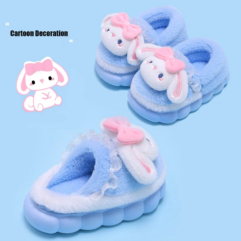 Anti-skid Winter Warm Kids Slippers Cartoon Furry Baby Girls Home Indoor Plush Shoes Soft Sole Floor Warm Cotton Slippers