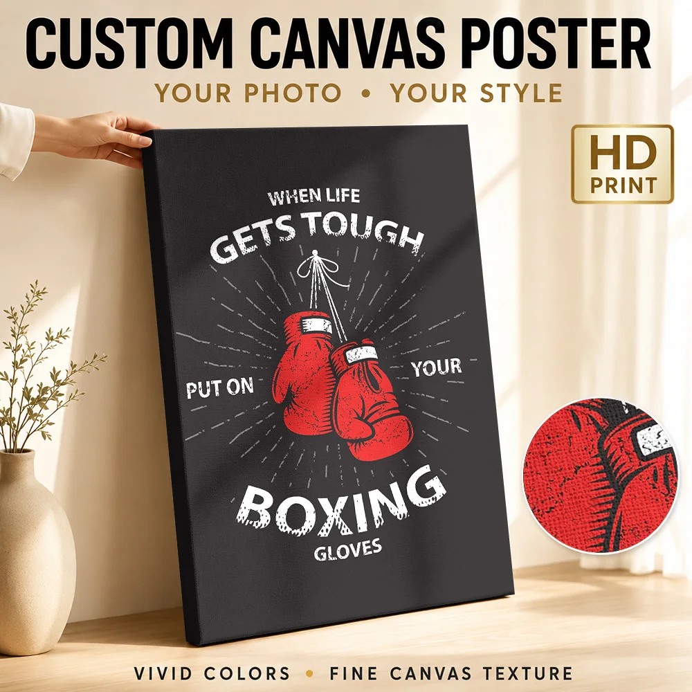 Boxing Gloves Motivation Canvas Painting Poster Custom Photo Motivational Typography Wall Art for Bedroom Workspace Decoration