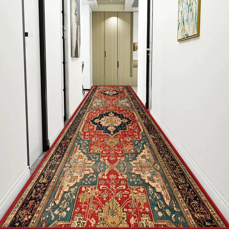 Persian Style Home Corridor Decoration Carpet Large Size Stairway Non-slip Mat Lint-free Easy Cleaning Hotel Hallway Long Rug