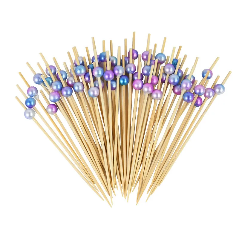 100pcs 12cm Gold Beads Food Sticks Fruit Salad Snack Fork Cocktail Decor Cake Buffet Toothpicks Christmas Wedding Party Supplies