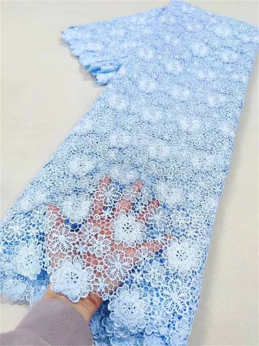 High Quality 2026 Latest African Nigerian With Tulle Sewing Guipure Embroidery Lace Fabric Dresses Sequins 5Yards XL106 image 3