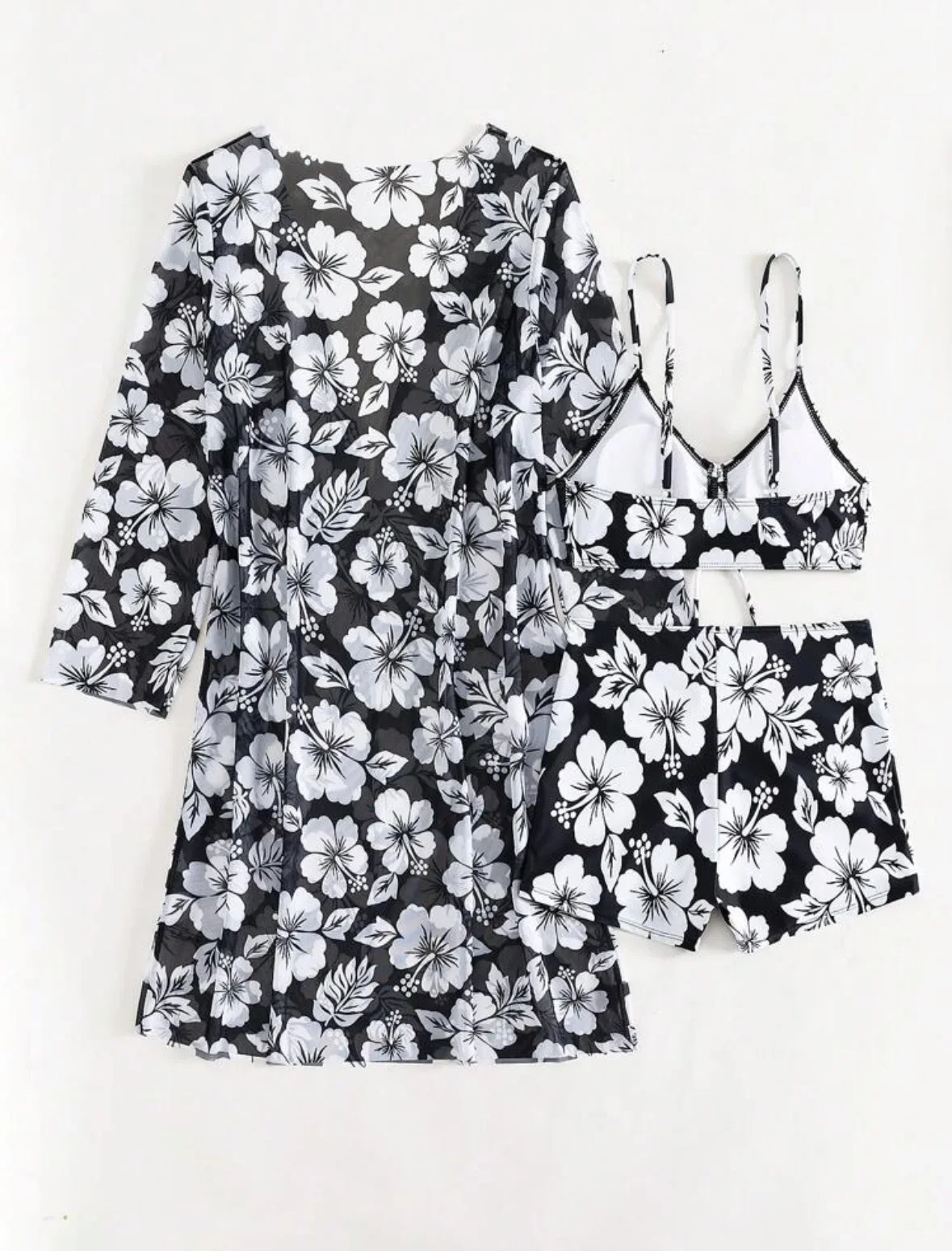 Mulheres tie dye flor impressão biquínis define três peças com manga longa capa superior maiô biquini