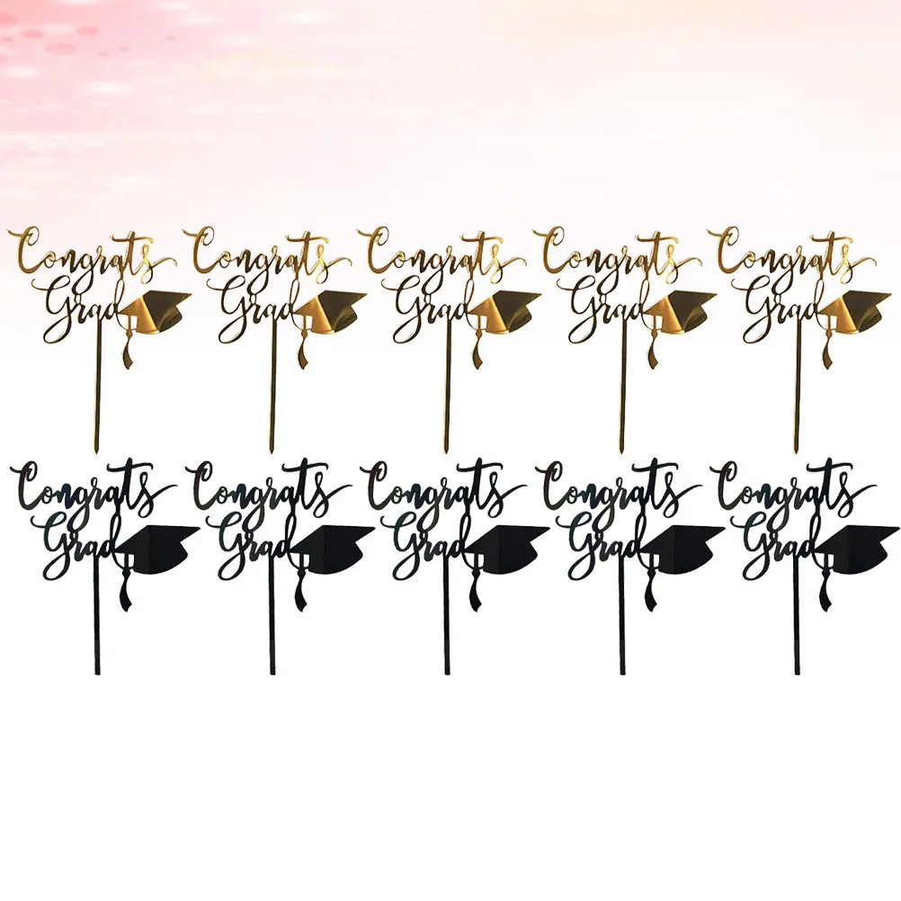 

10pcs Black Doctor Hat Acrylic Cake Topper Graduation Party Decoration Fruit Picks Cupcake Toppers Dessert Accessories