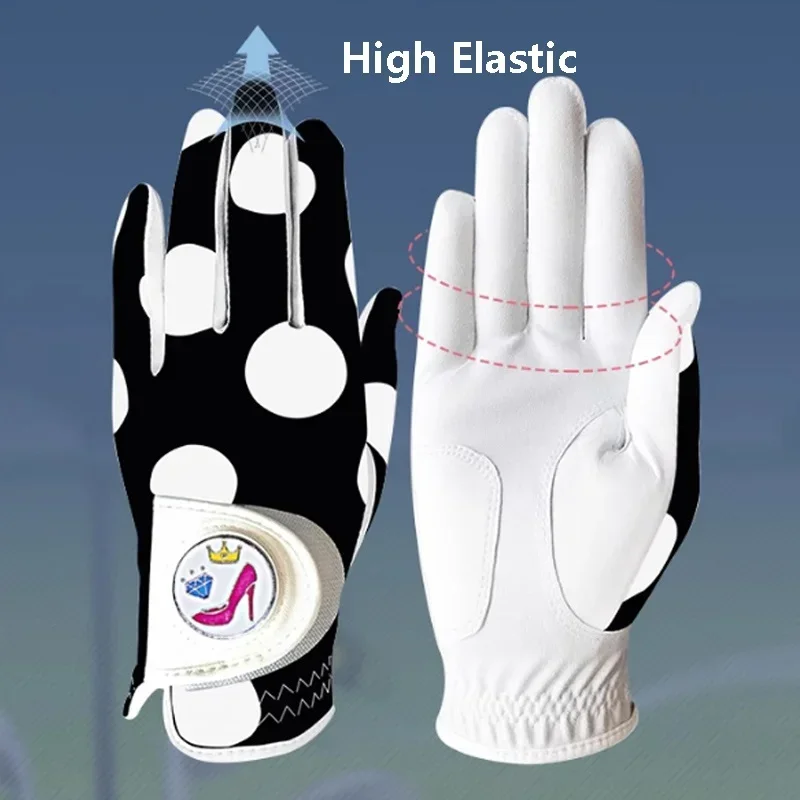 Love Golf 1 Pair Fashion Leopard Print Golf Gloves Women Non-slip Left Right Hand Mittens Lady Dot Anti-sweat Gloves with Mark
