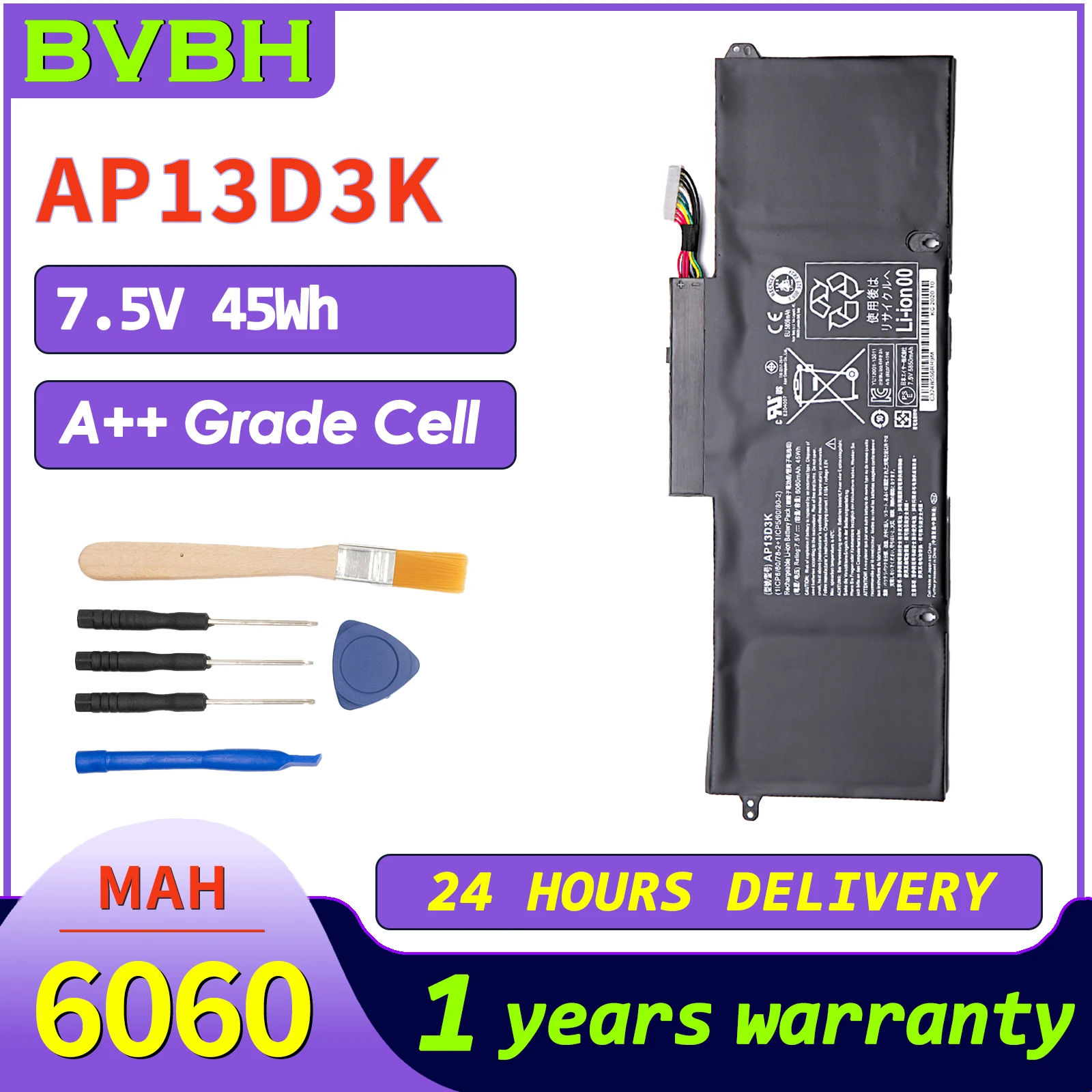 

BVbh AP13D3K 45 Втч аккумулятор для ноутбука Acer Aspire S3-392 S3-392G 1ICP6/60/78-2 6060 мАч литий-полимерный S3 S3-392G 1ICP6/60/78-2