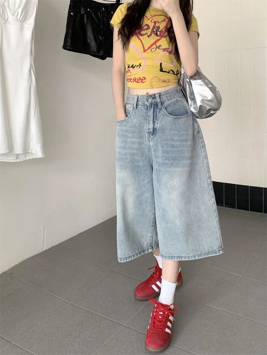 

Slergiri High street y2k baggy jeans women summer new american vintage high waisted loose wide-leg denim cropped pants