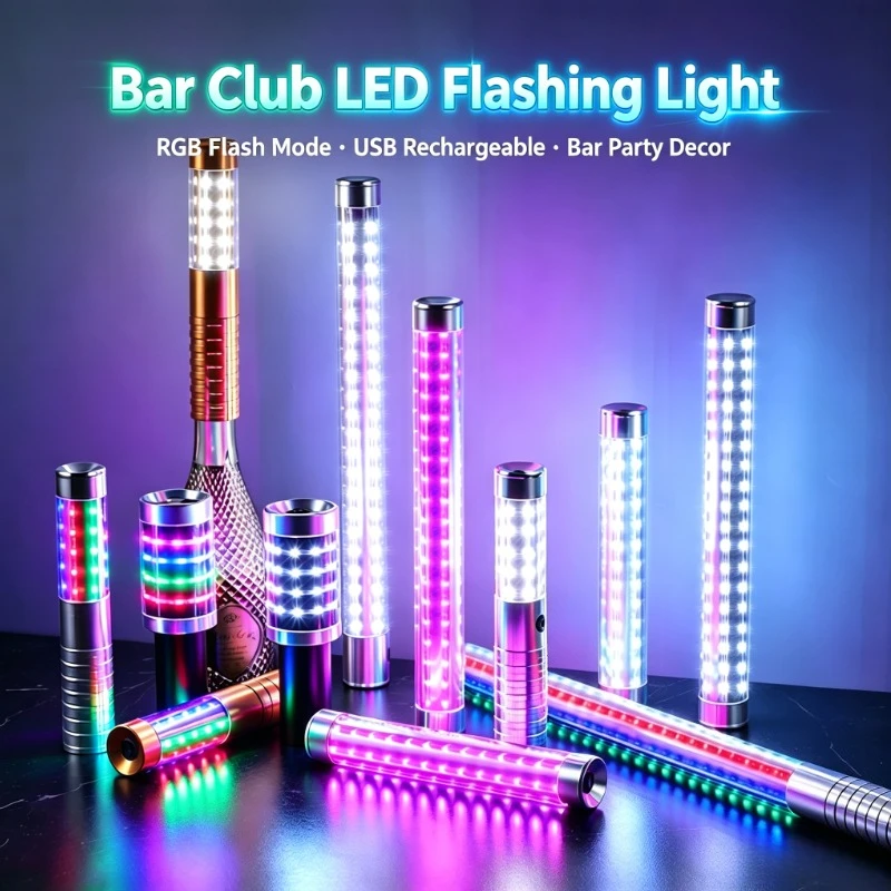 LED Rechargeable Flash Sticks Atmosphere Champagne Wine Bottle Service Sparkler for VIP Nightclub KTV Bar Strobe Baton Flash Rod