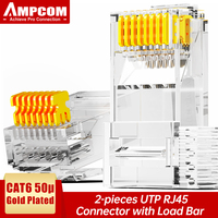 AMPCOM CAT6 RJ45 Modular Plug Connector UTP 50μ Gold-Plated Two-Pieces 8P8C Crimp End for Ethernet Cable, Bulk Ethernet Cable