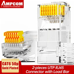 AMPCOM CAT6 RJ45 Modular Plug Connector UTP 50μ Gold-Plated Two-Pieces 8P8C Crimp End for Ethernet Cable, Bulk Ethernet Cable