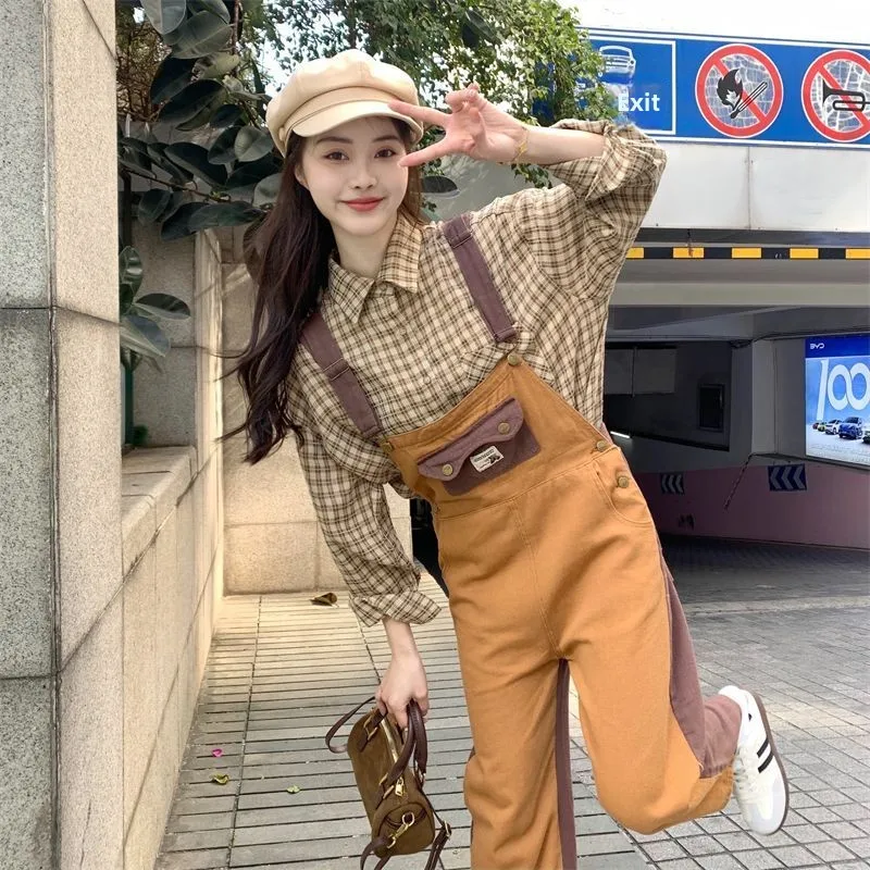

Anti-Aging Ele Two-Sided Wear Color Blo Denim Overalls Women's Autumn Winter plus Size Faion Slimming One-Piece Pants