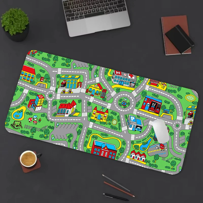 Car City Mousepad Old School Childhood City Mauspad, Schreibtischunterlage, Gaming-Matte, rutschfest, langlebig, genähte Kanten, verlängerte Unterlage, Büroteppich
