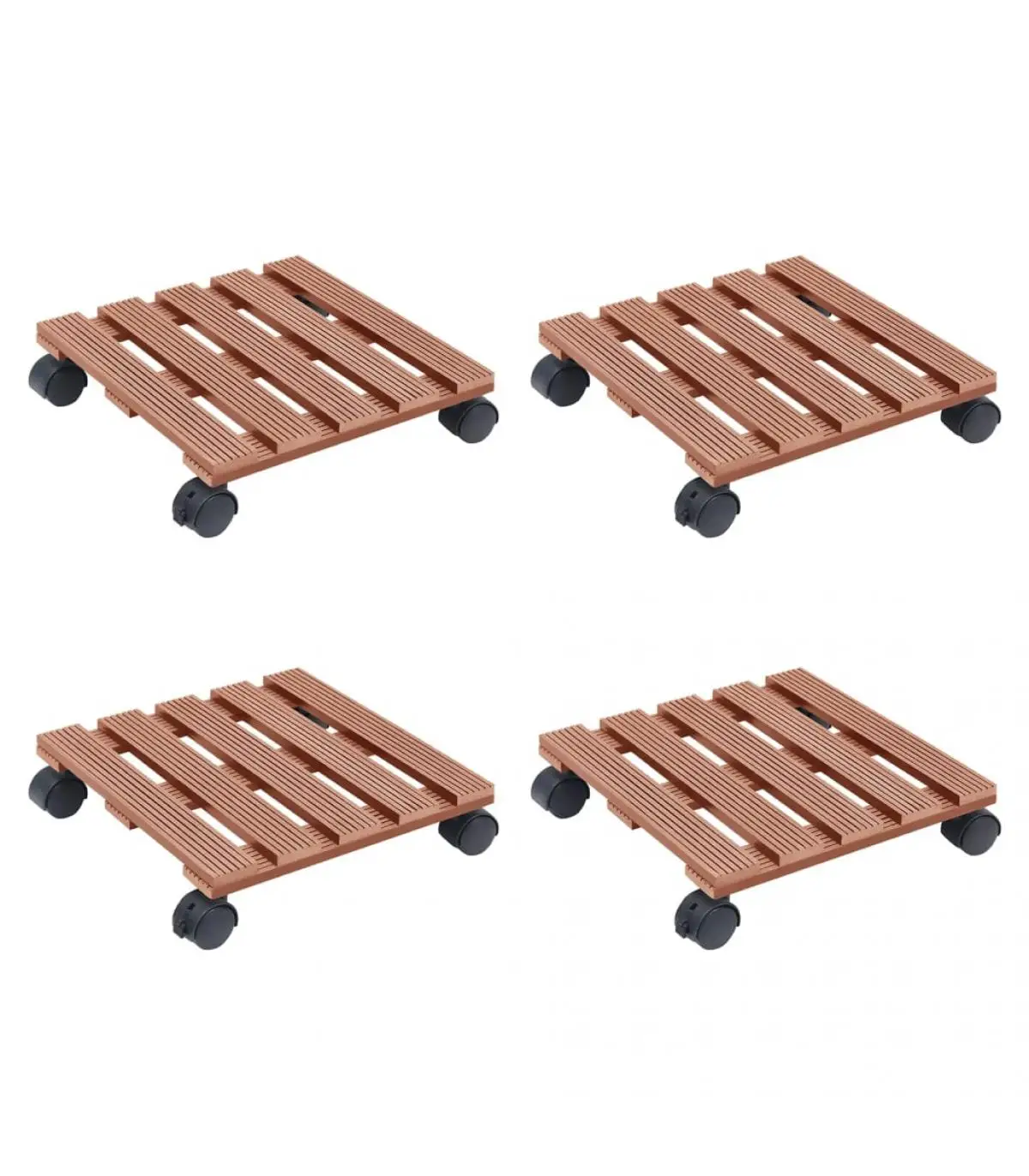 4 PCs Brown WPC 30x30x7,5 cm Plant Wheel Mounts for Pots