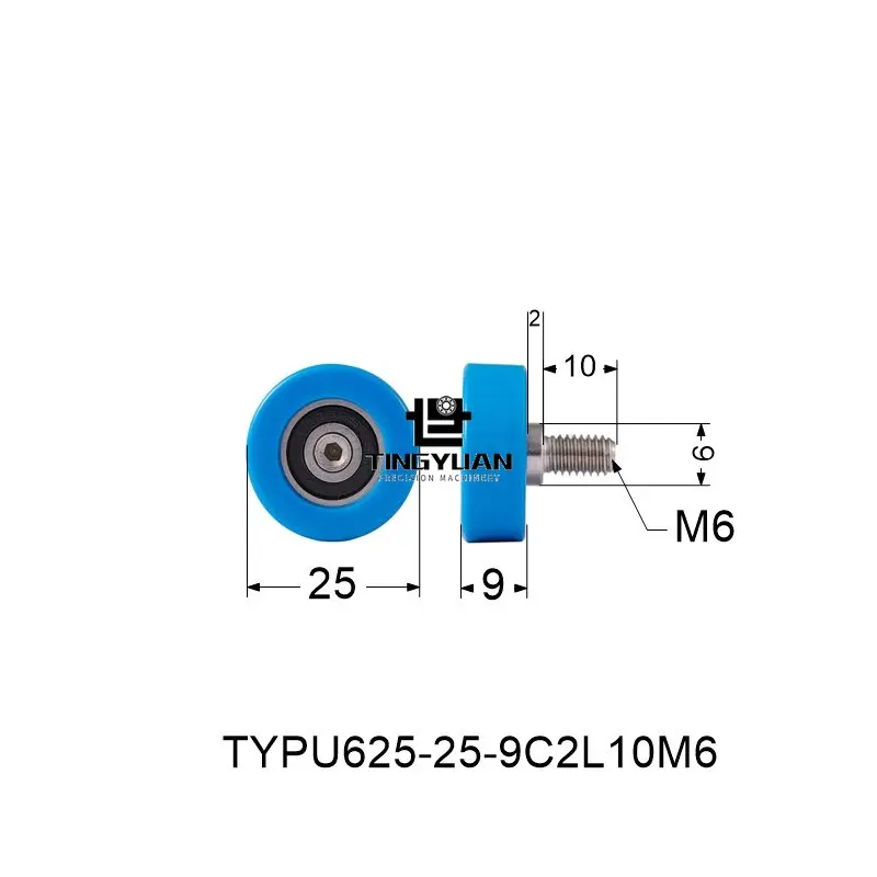 Polyurethane Roller TYPU625-25-9mm  Flat Type ID5 OD25 TPU 1pcs BLUE transparen Wheel Roller Pulley With 304 Screws  Guide Wheel