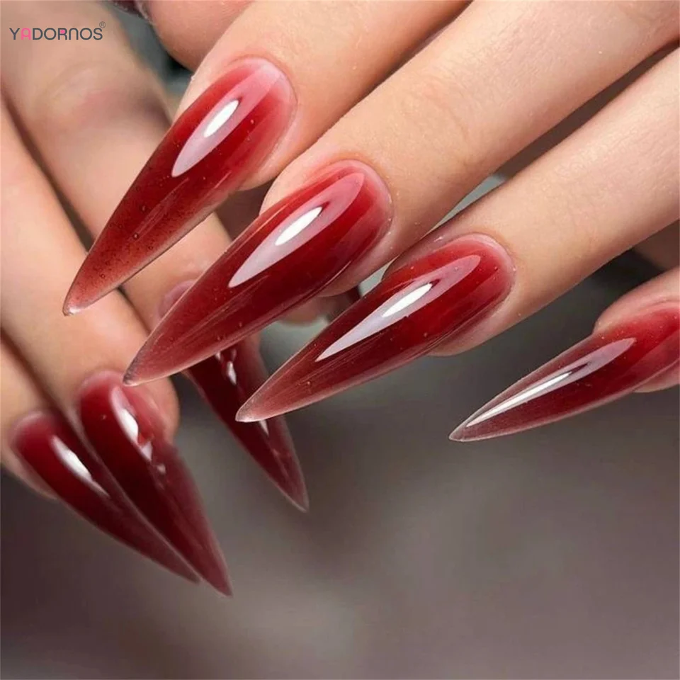 24 piezas uñas postizas stiletto largas blanco leche, cobertura completa, minimalistas, acrílicas 3
