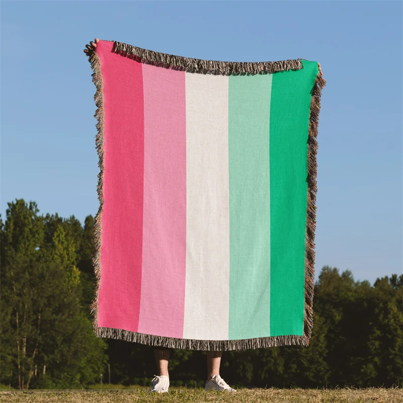 

Gaslight Gatekeep Girlboss Abrosexual Pride Flag Abrosexuality LGBT Rainbow Jacquard Fringed Woven Throw Blanket