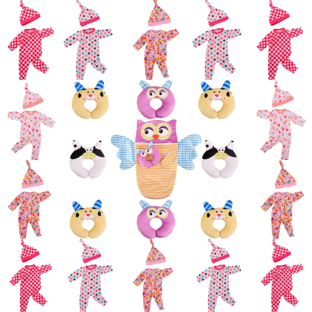 Christmas Fit 18Inch Doll Clothing Cute Rabbit Pattern Jumpsuit Baby Sleeping Bag U-shaped Pillow Birthday Gift Accessories