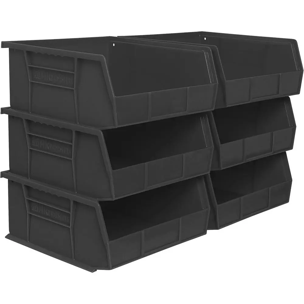 

Компактные штабелируемые пластиковые контейнеры для хранения, 11x11x5 дюймов, черные, набор из 6 штук, для организации гаража и кладовой