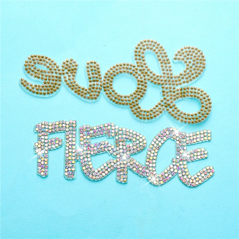 Self Adhesive Rhinestones Letters Patches for Clothing Sewing Embroidered Beaded Appliques Sticker Stripes Badge Diy Craft