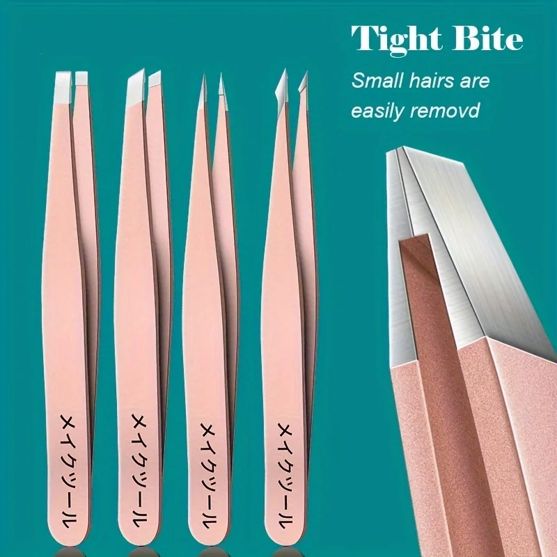 Precision Stainless Steel Tweezers For Eyebrow Hair Facial Hair Removal, Splinter, Blackhead Slant Tip Angle Tip Pointed Tip