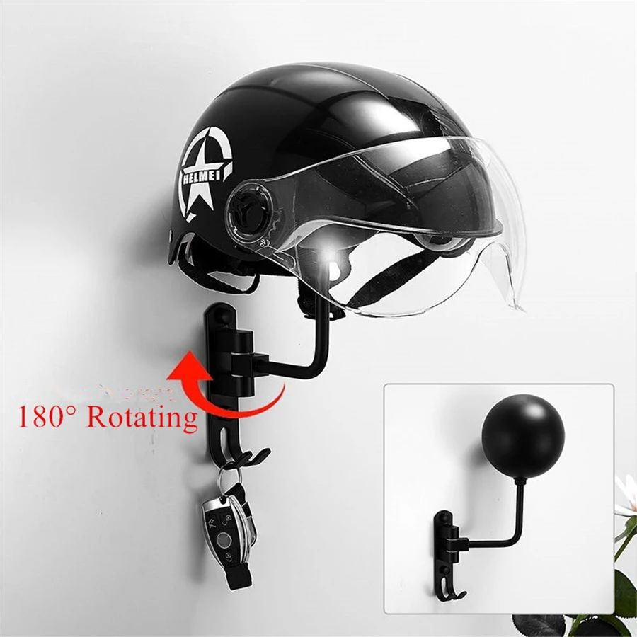 Motorcycle Helmet Holder Jacket Hanger Hook 180 Rotating Wall Rack Stand