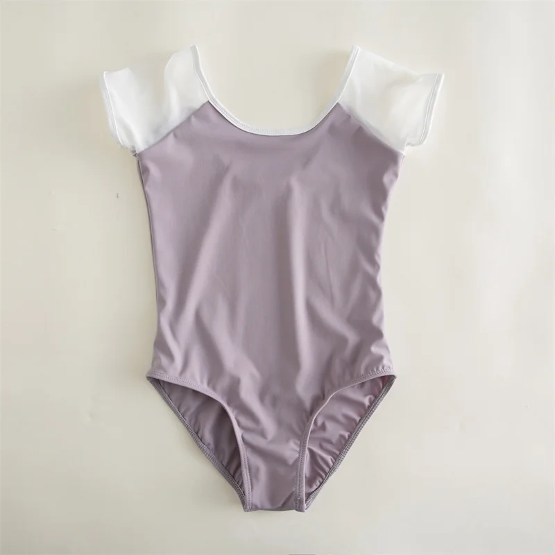 New Coming High Quality Children Kids Girls Nylon Spandex Mesh Short Sleeves Ballet Dance Wear Leotards for sale