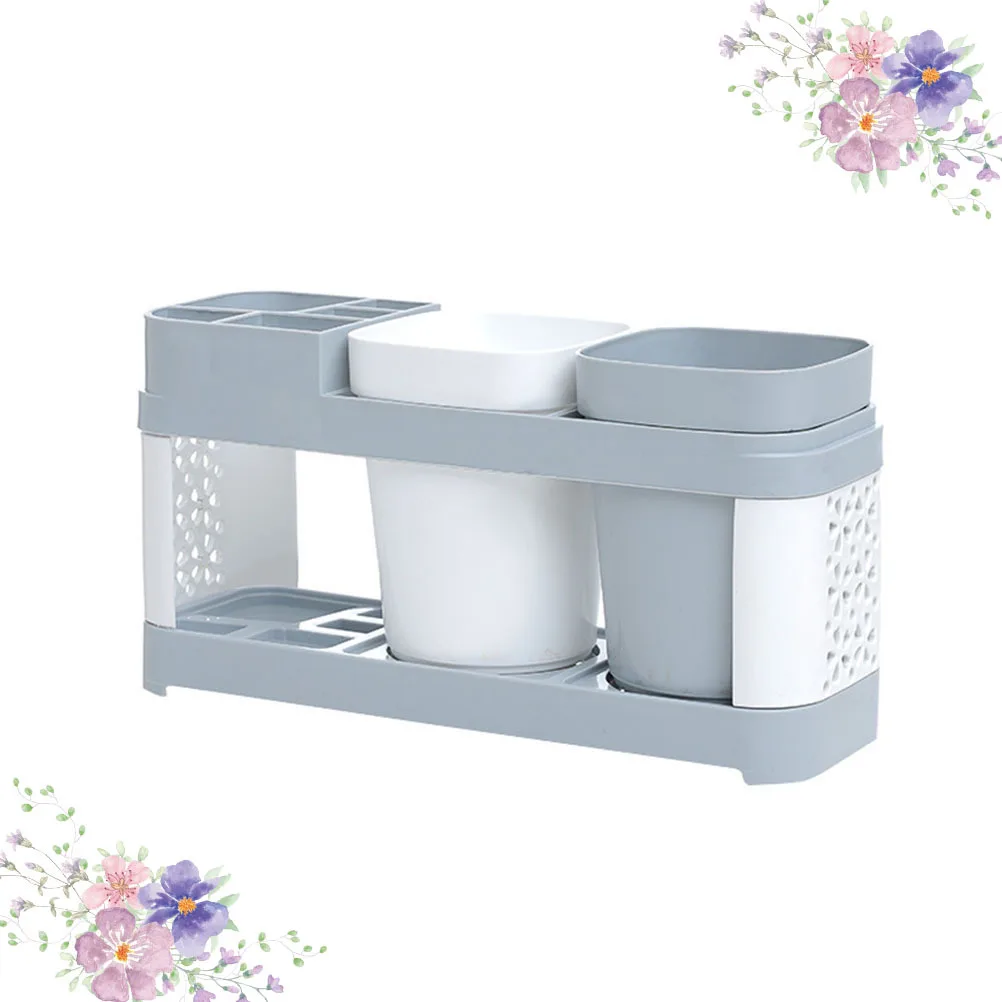حامل فرشاة الأسنان، رمادي أبيض، منظم حمام متعدد الوظائف لسطح المكتب، رف كوب بلاستيكي للاستخدام المنزلي للأزواج، آمن من البولي بروبيلين