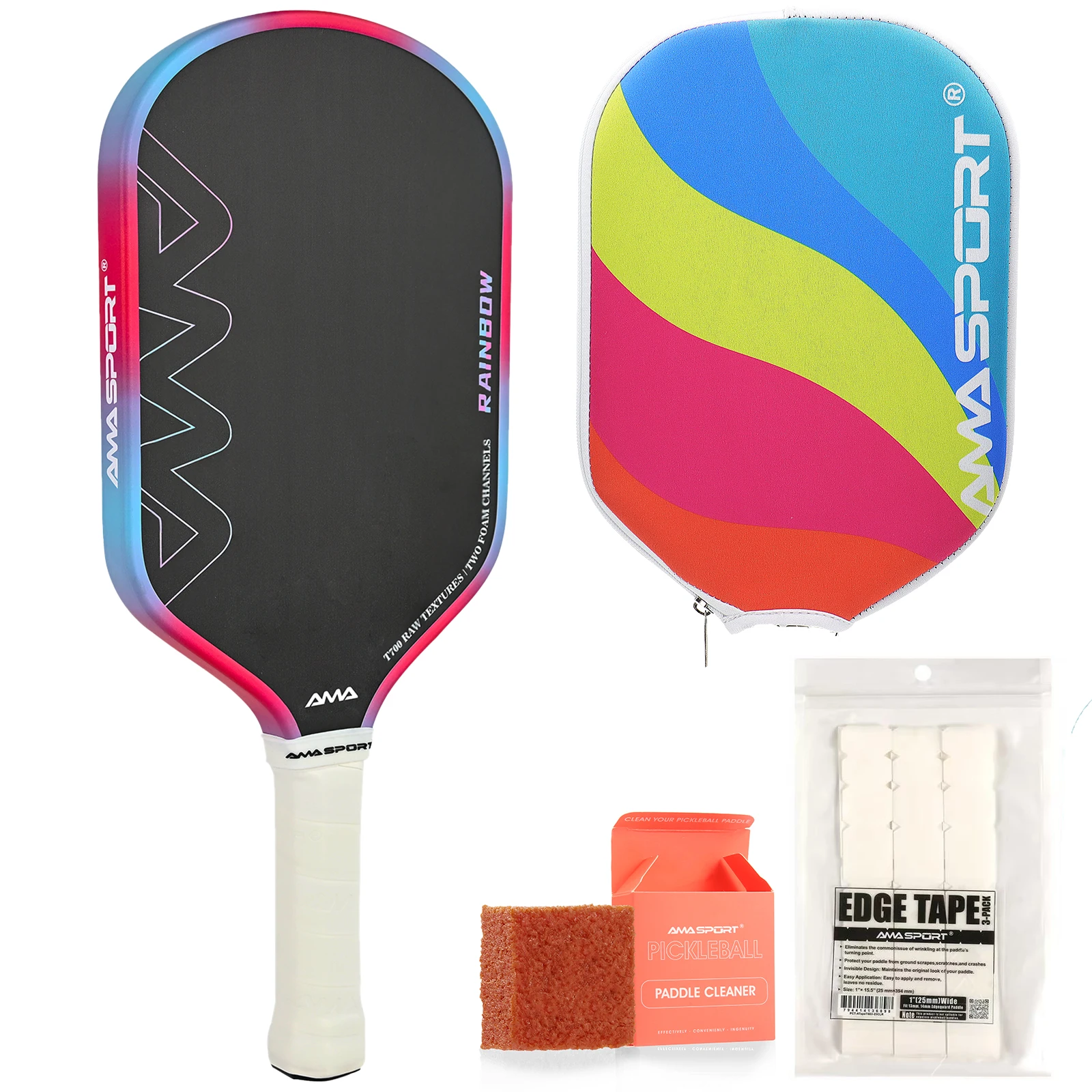 

AMA SPORT Rainbow Pickleball Paddle Racquet Set of 1 Racket，A Padel Cover，A Random Eraser And Protection Tape USAPA Approved
