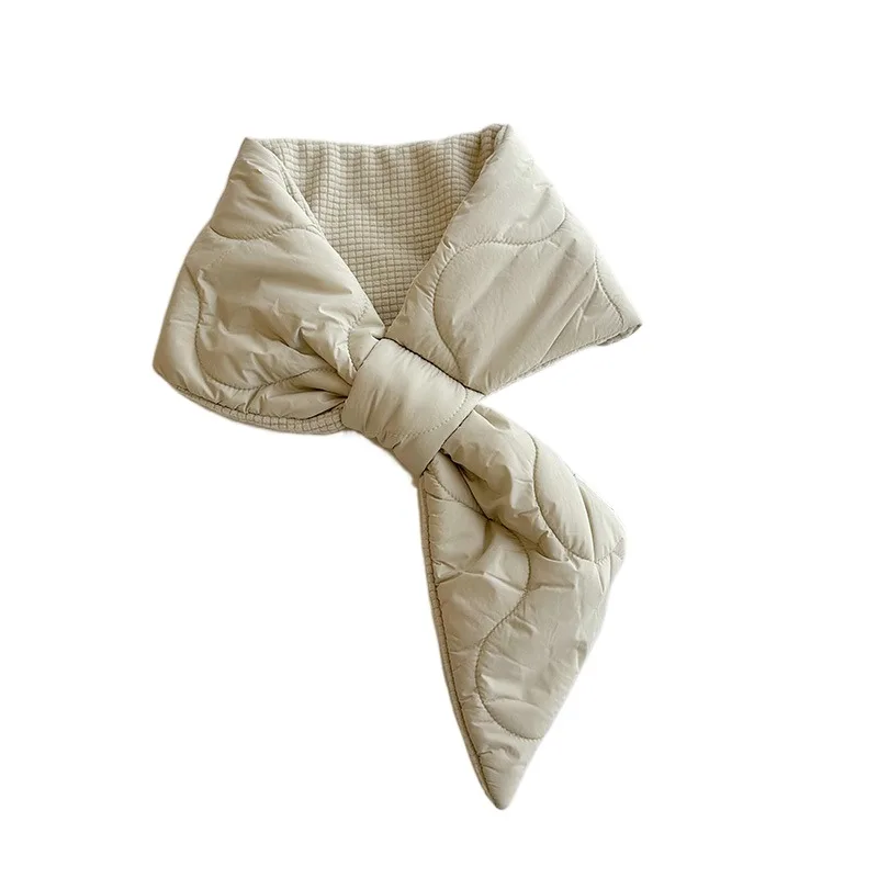 

New Design Keep Warm Cross Feather Scarf Korean Style Windproof Down Neck Scarf Solid Color Padded Thermal Shawl Woman