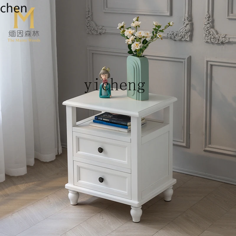 HXL bedside table solid wood bedside American water-based lacquered wood cabinet installation-free small locker