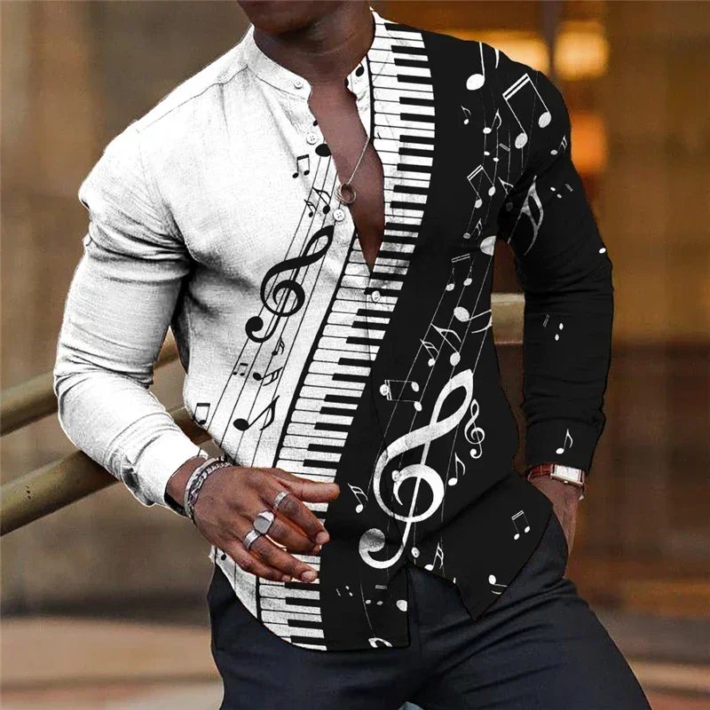 Graphic Printing Of Men\'s Shirts In Autumn 2023 Music Button Top Spring Long sleeve button shirt clothing design comfortable 3XL