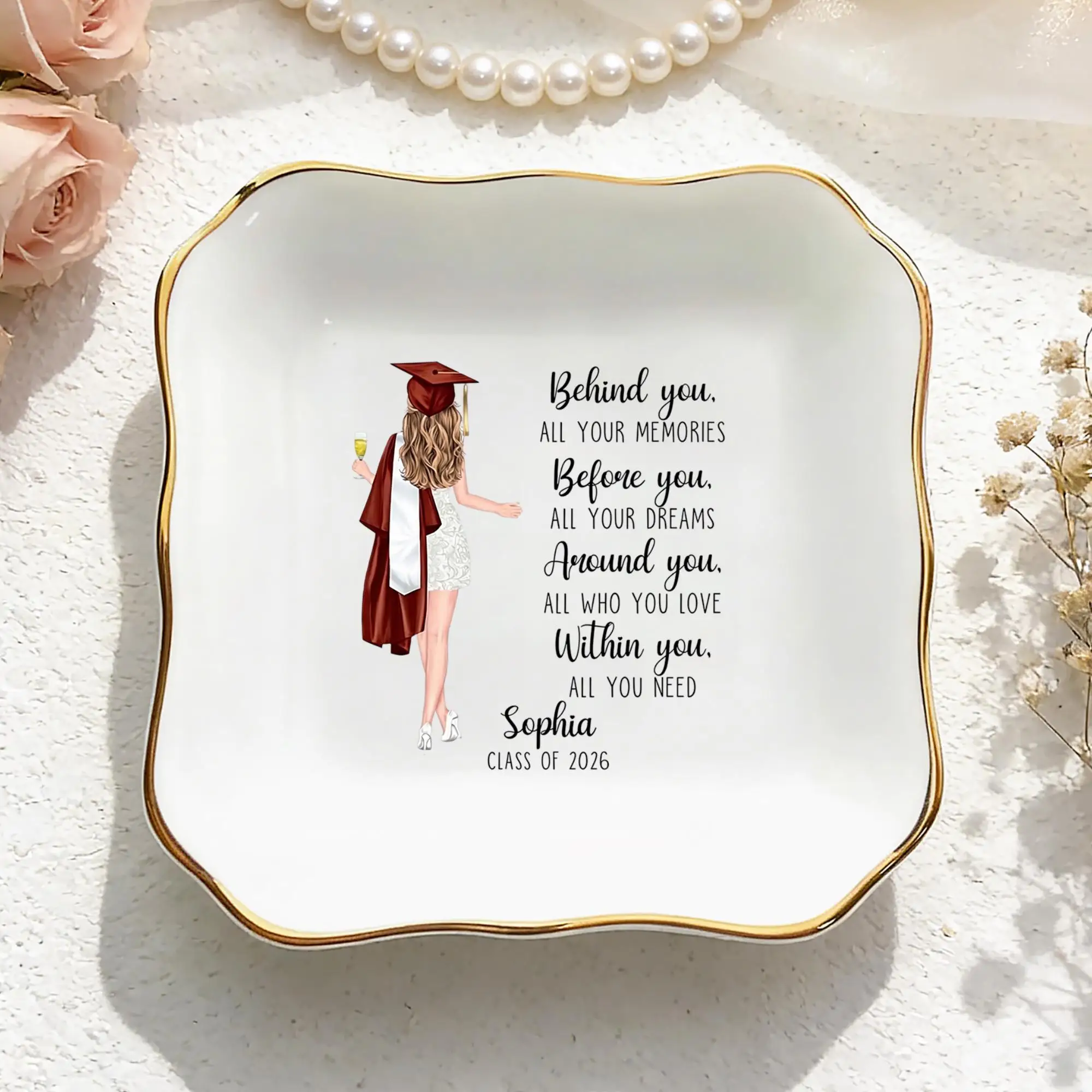 Personalized Graduation Jewelry Dish Custom Graduate Ring Dish College Grad Gift Her Daughter Master's Degree Gift Ring Holder
