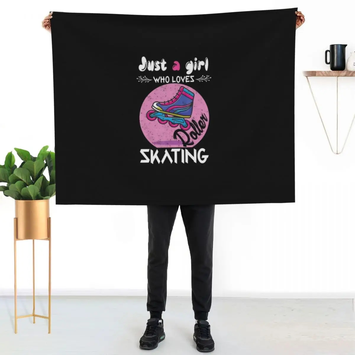 

Just a girl who loves roller skating roller skate skating Throw Blanket Warm Cozy Throw Blanket for Living Room Couch