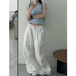 White Parachute Pants Y2k Baggy Kpop Pleated Trousers Hip Hop Style Oversized Korean Streetwear Wide Leg Joggers Harem Pants