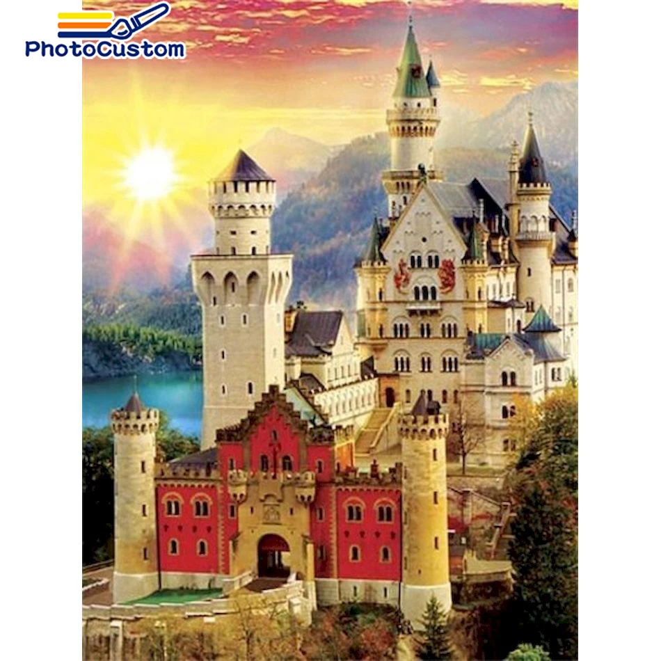 

PhotoCustom 30x40cm 5D Diamond Painting Castle View Full Drill Round Diamond Embroidery For Home Decor Handicrafts DIY Kits New